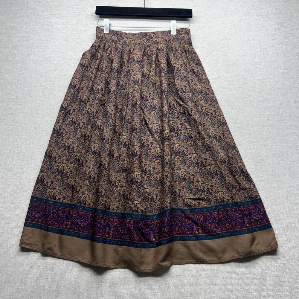 Vintage Cotton Mauve Floral Boho Printed Midi Skirt Size Medium Hunt Club USA